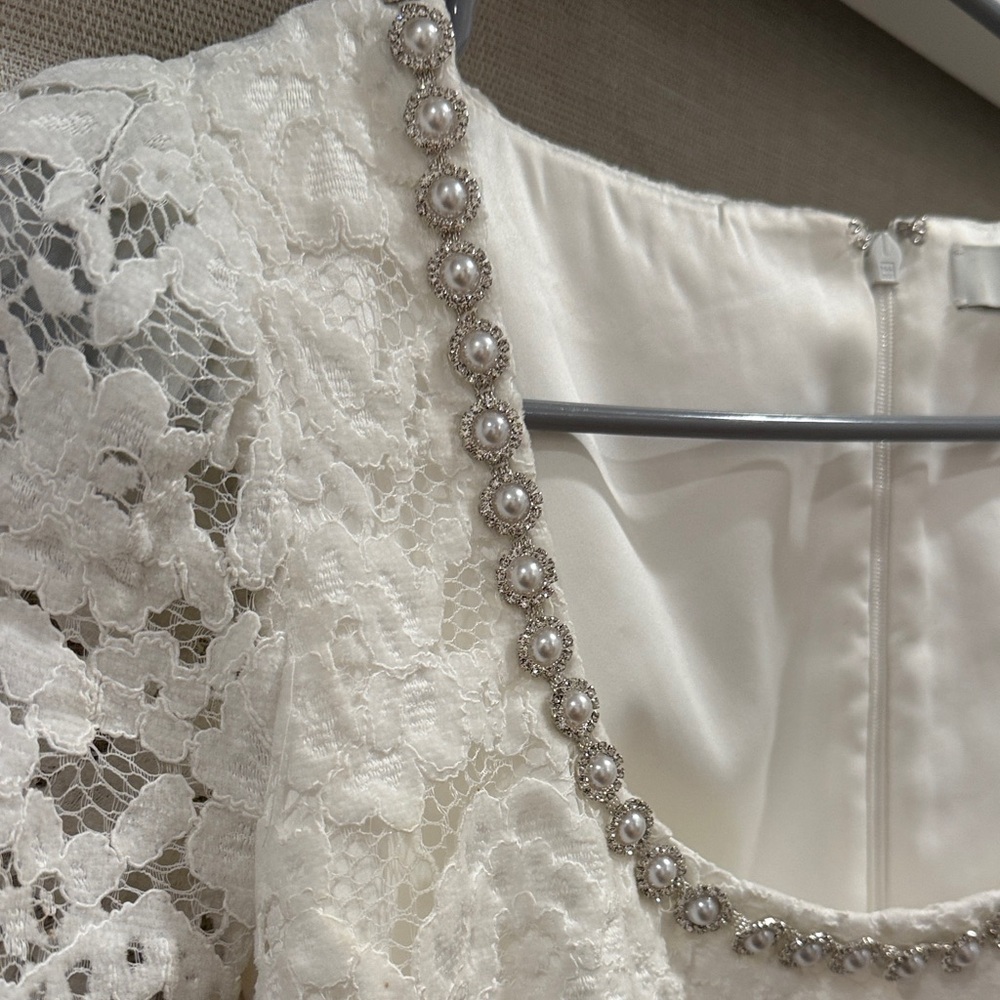 LIKELY White Lace Mini Dress with Pearl Detail - Picture 3 of 5